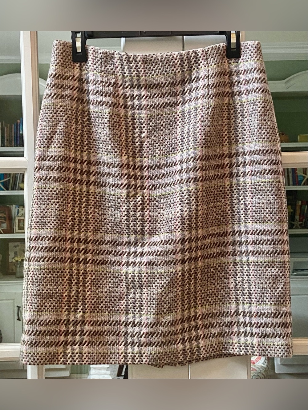 Chadwicks Pink and Brown Plaid A-Line Tweed Wool Skirt Size 12